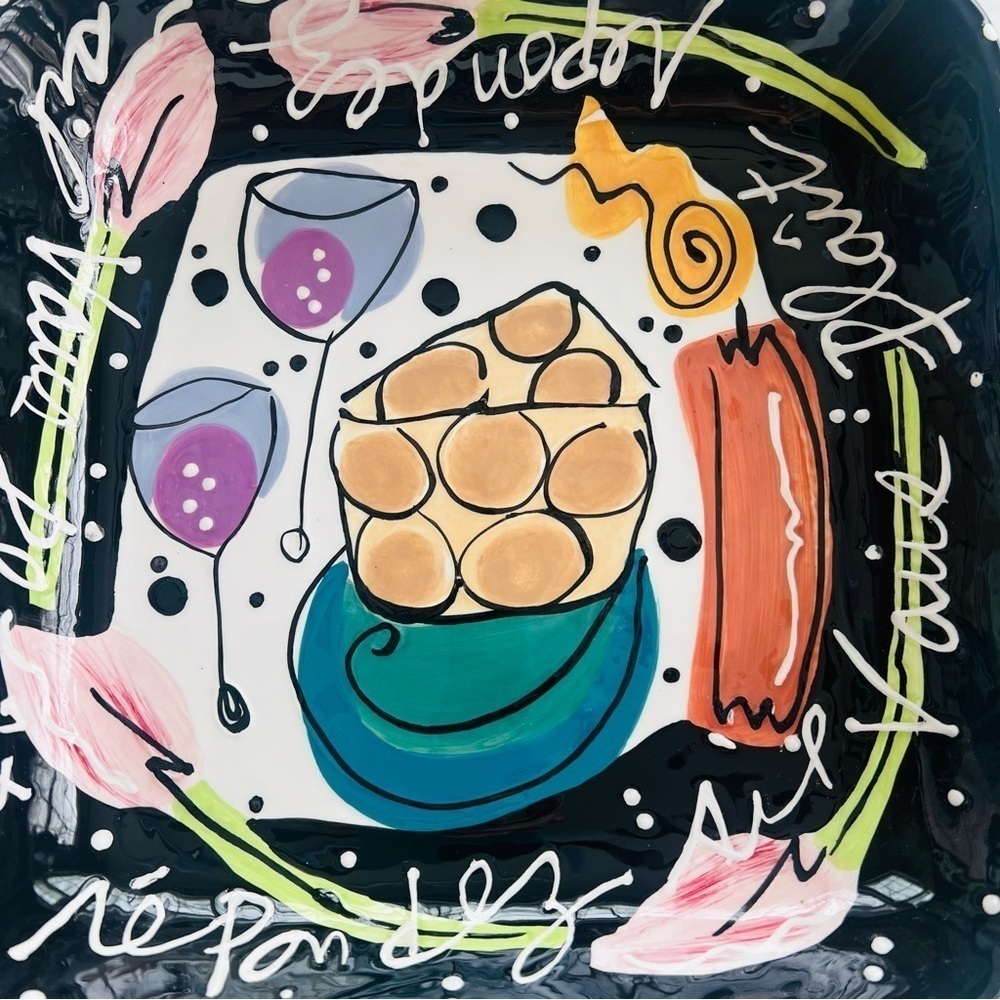VTG Joanne Delomba for Lotus Hand-Painted Pop‎ Art Ceramic Square Serving Bowl - Picture 5 of 8